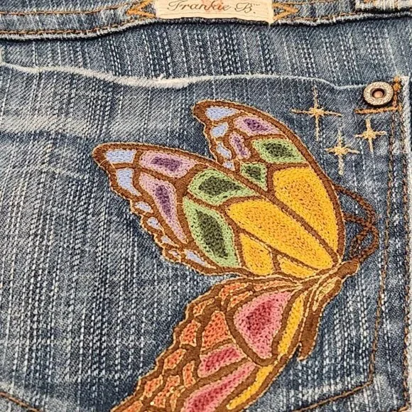 Vintage Frankie B Embroidered Butterfly Pockets Jeans Size 2 - Picture 5 of 14